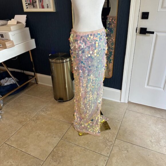 MISSGUIDED Y2K Futuristic Sequin Side Slit Maxi Skirt - Picture 3 of 5